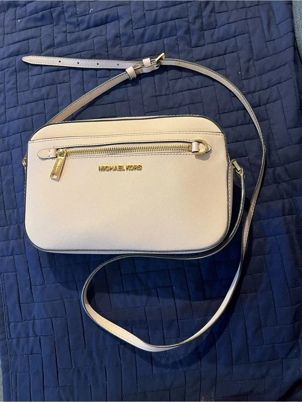 Michael Kors Cream Saffiano Leather Crossbody with Gold Hardware